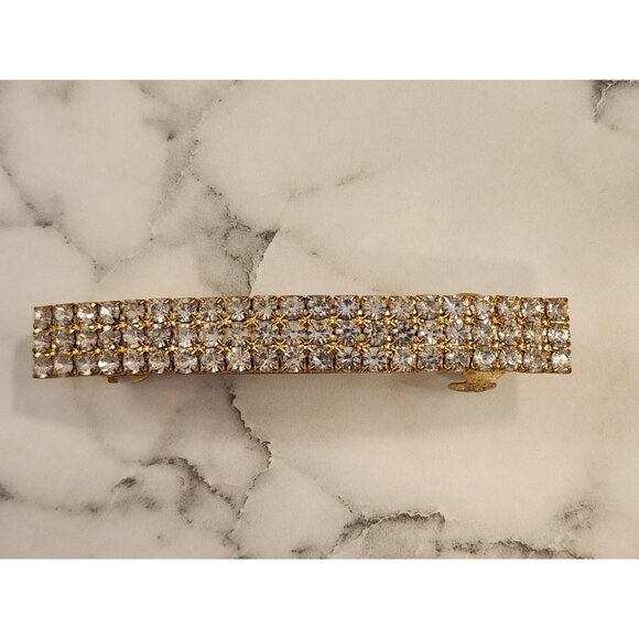 Vintage Gold Tone & Rhinestone Hair Clip Barrette - Picture 1 of 4